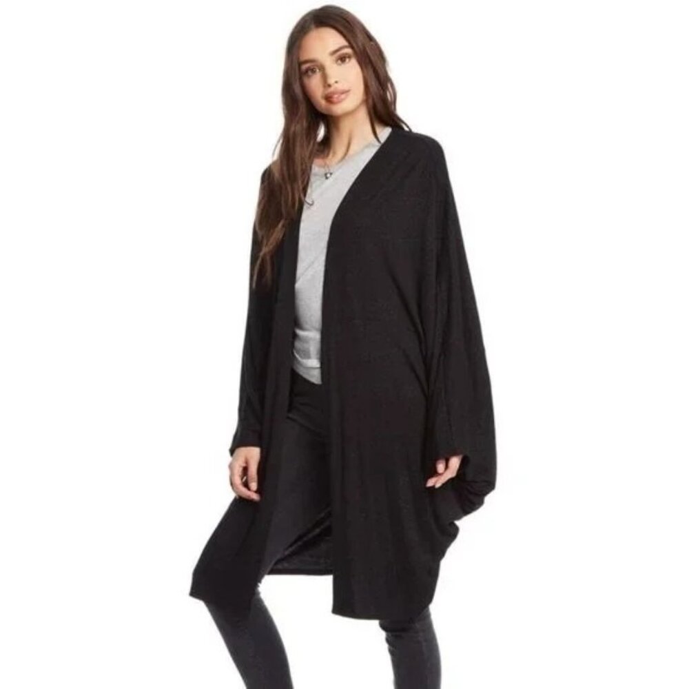 Chaser Womens Black Draped Open Cardigan Sweater M